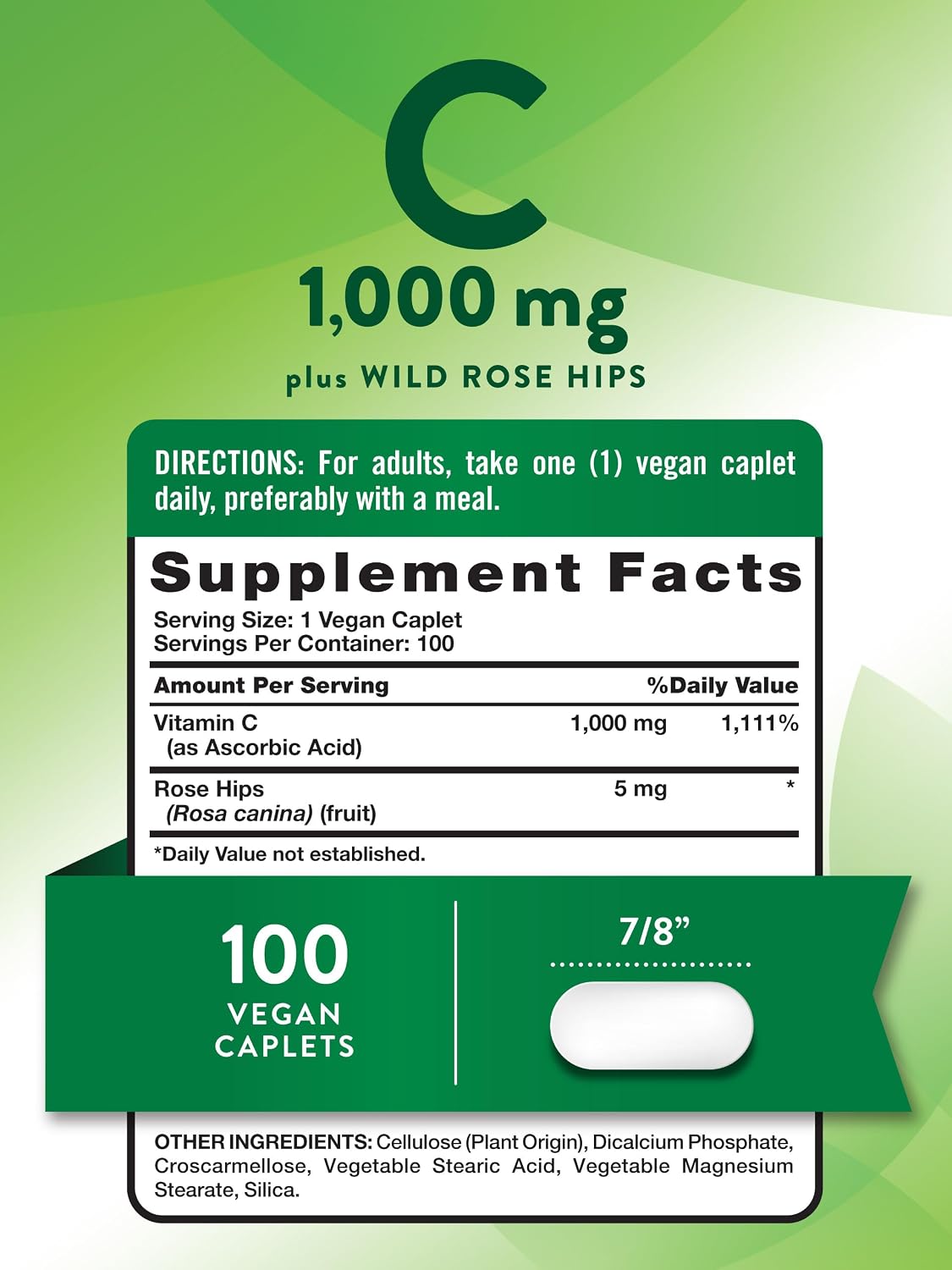 Nature's Truth Vitamin C 1000 mg with Rose Hips, 110 Caplets - Vegan, Non-GMO, Gluten-Free - görsel 2