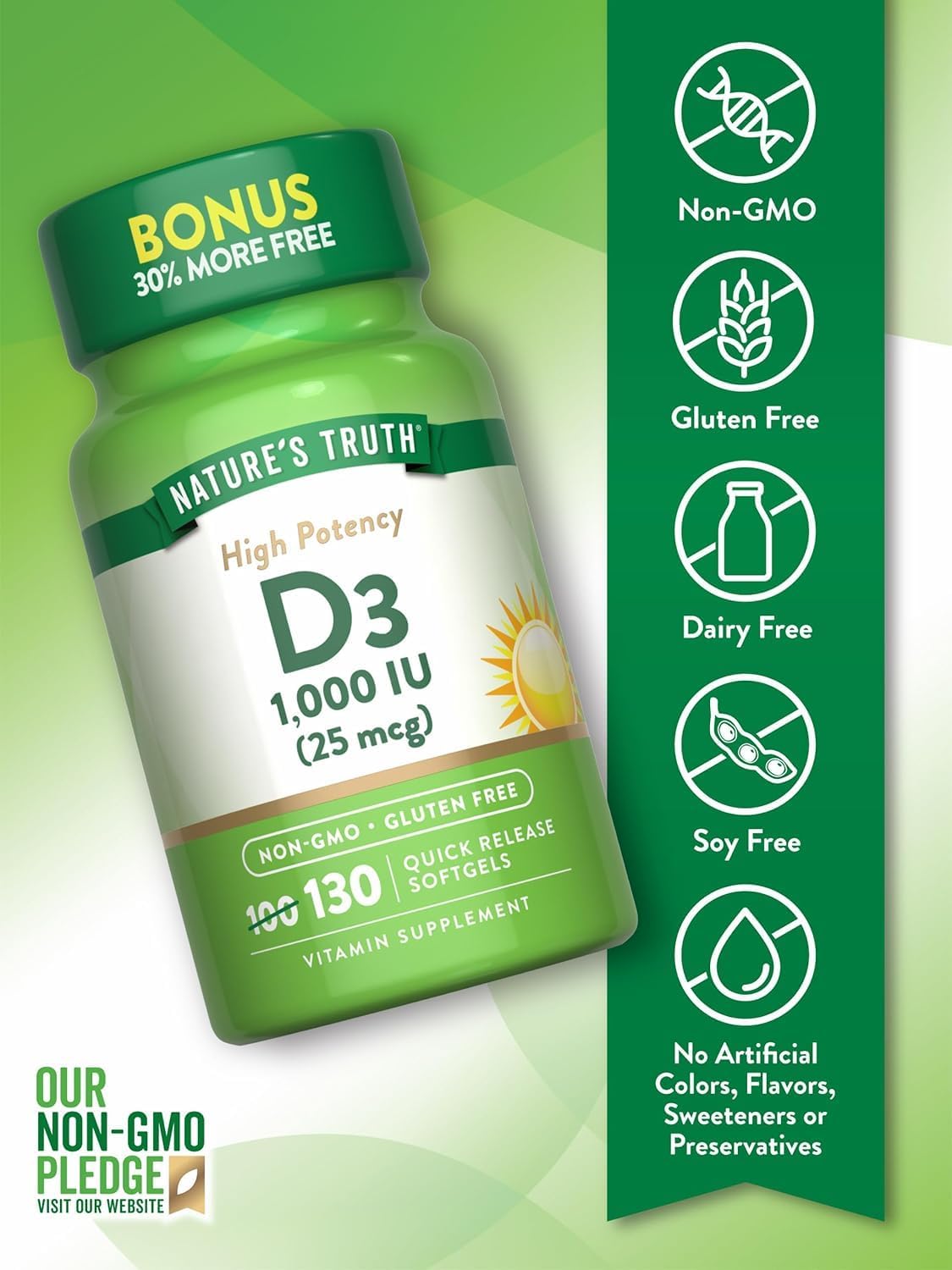Nature's Truth Vitamin D3 1000 IU, 130 Count (Pack of 3) - görsel 3