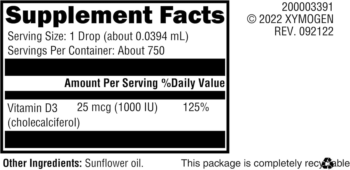 XYMOGEN D3 Liquid – Micro-Emulsified Vitamin D3 Drops, 1000 IU per Drop, 30 ml (1 fl oz) - görsel 2