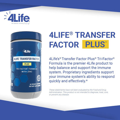 4Life Transfer Factor Plus Zinc Immune Support with Mushrooms, 60 Vegetable Capsules