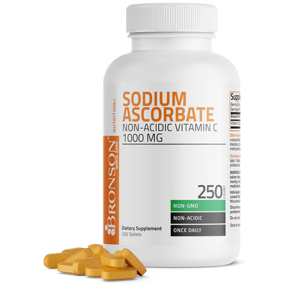 Bronson Sodium Ascorbate Non-Acidic Vitamin C 1000 mg Tablets, 250 Count