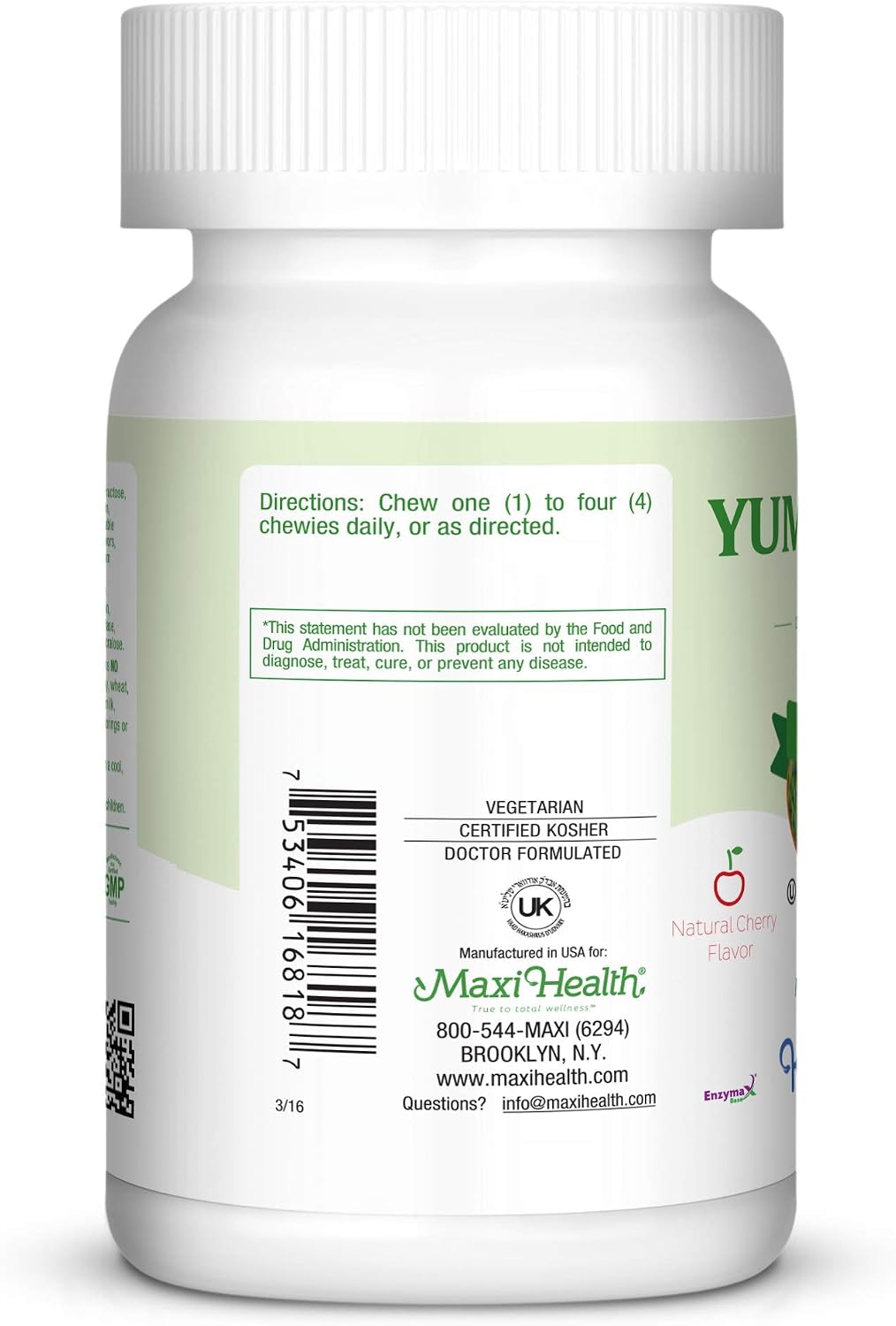 Maxi Health Chewable Vitamin C with Zinc – Cherry Flavour – 180 Chewable Tablets – Kosher - görsel 3