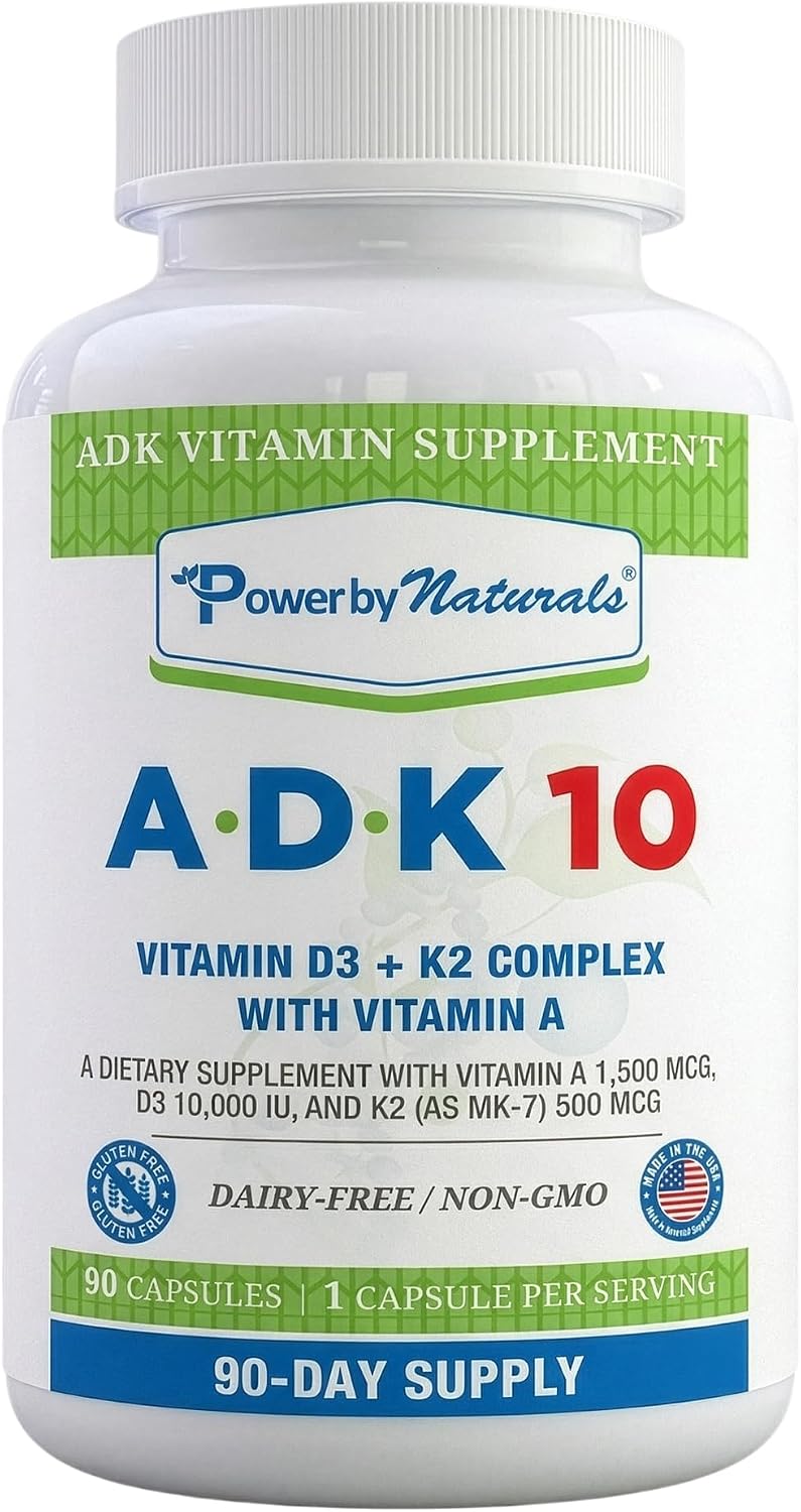 Power By Naturals ADK 10 Food Supplement - Vitamins A, D3 & K2 MK-7 - 90 Capsules - görsel 1