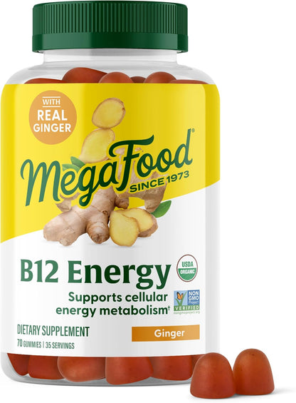 MegaFood Vitamin B12 Energy Gummies - Vegan, Organic, Ginger, 70 Gummies