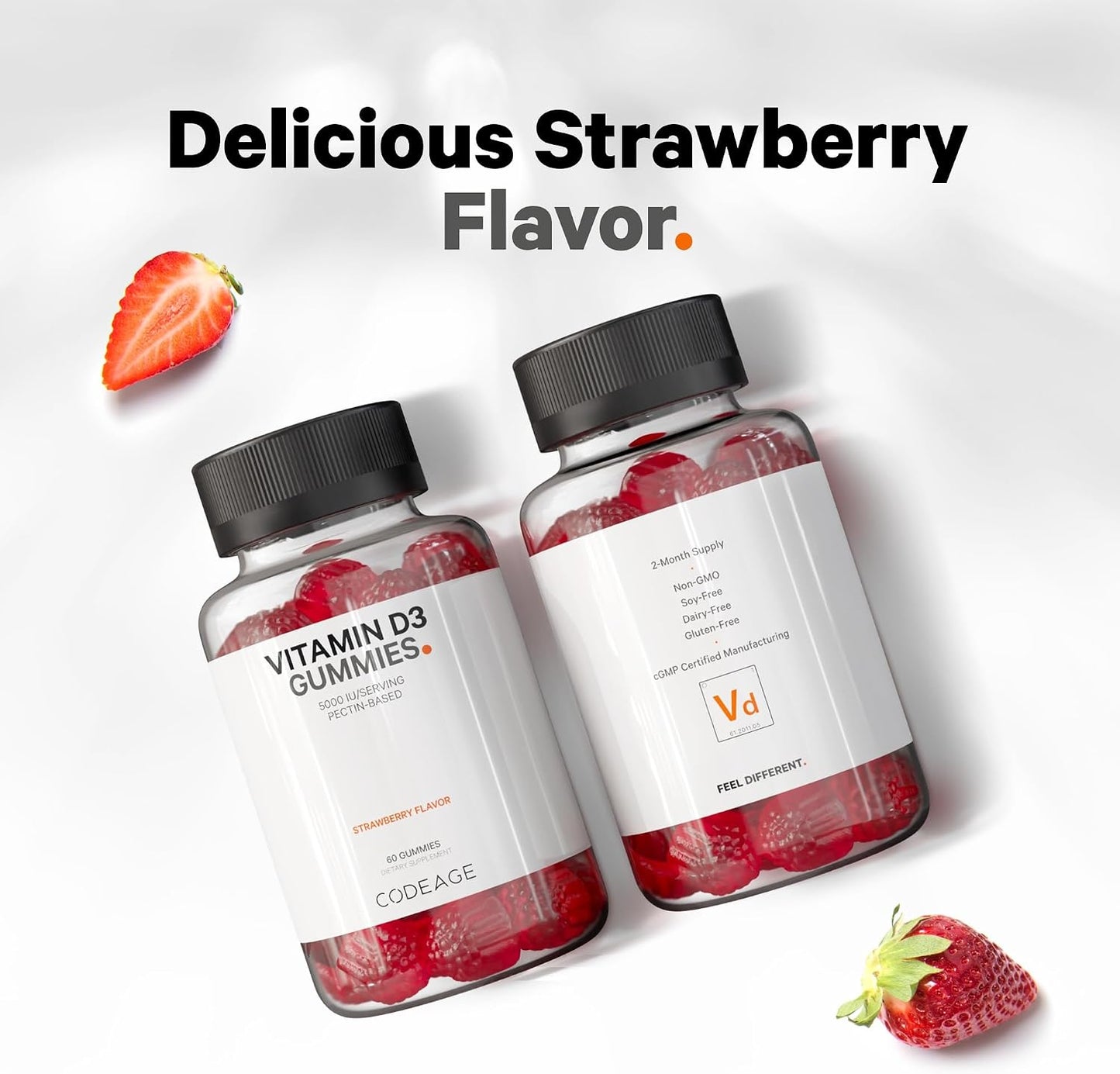 Codeage Vitamin D3 Gummies, 5000 IU Cholecalciferol, Pectin-Based, Strawberry Flavour, 60 Gummies - görsel 7