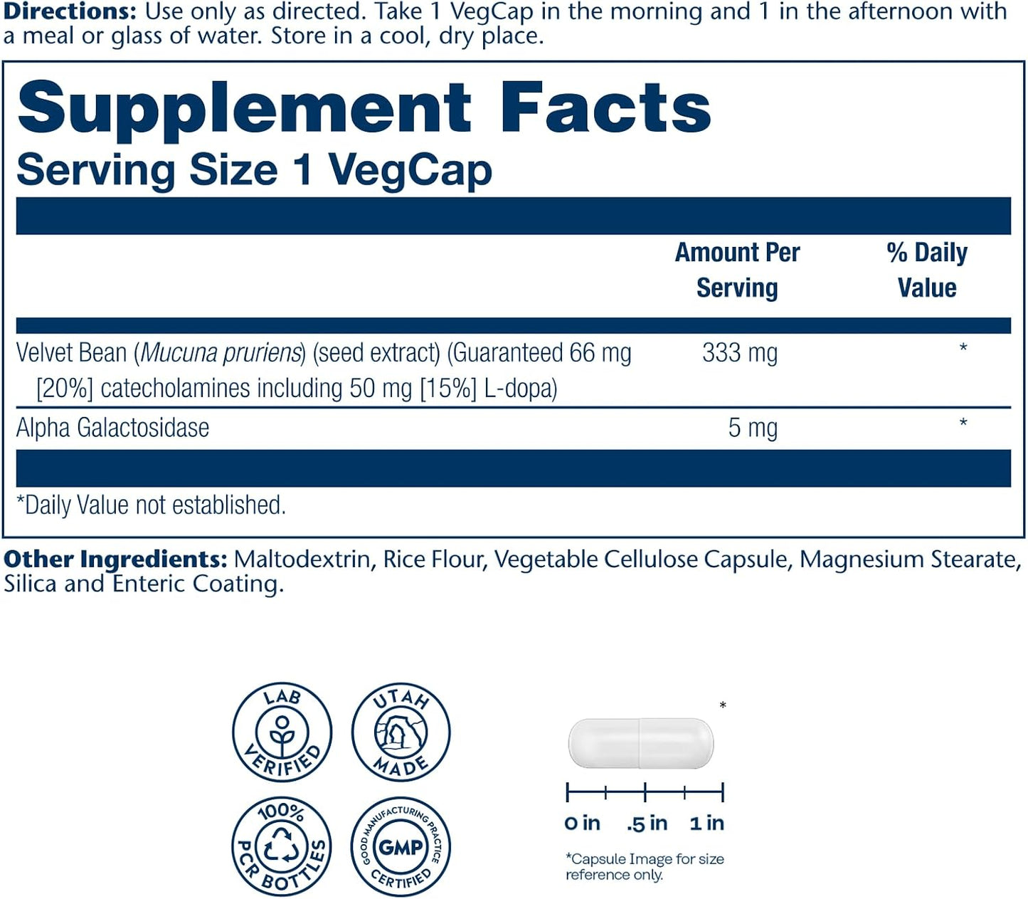 SOLARAY Dopabean 333mg - Mucuna Pruriens L-Dopa Supplement - Enteric Coated, 60 Servings - görsel 2