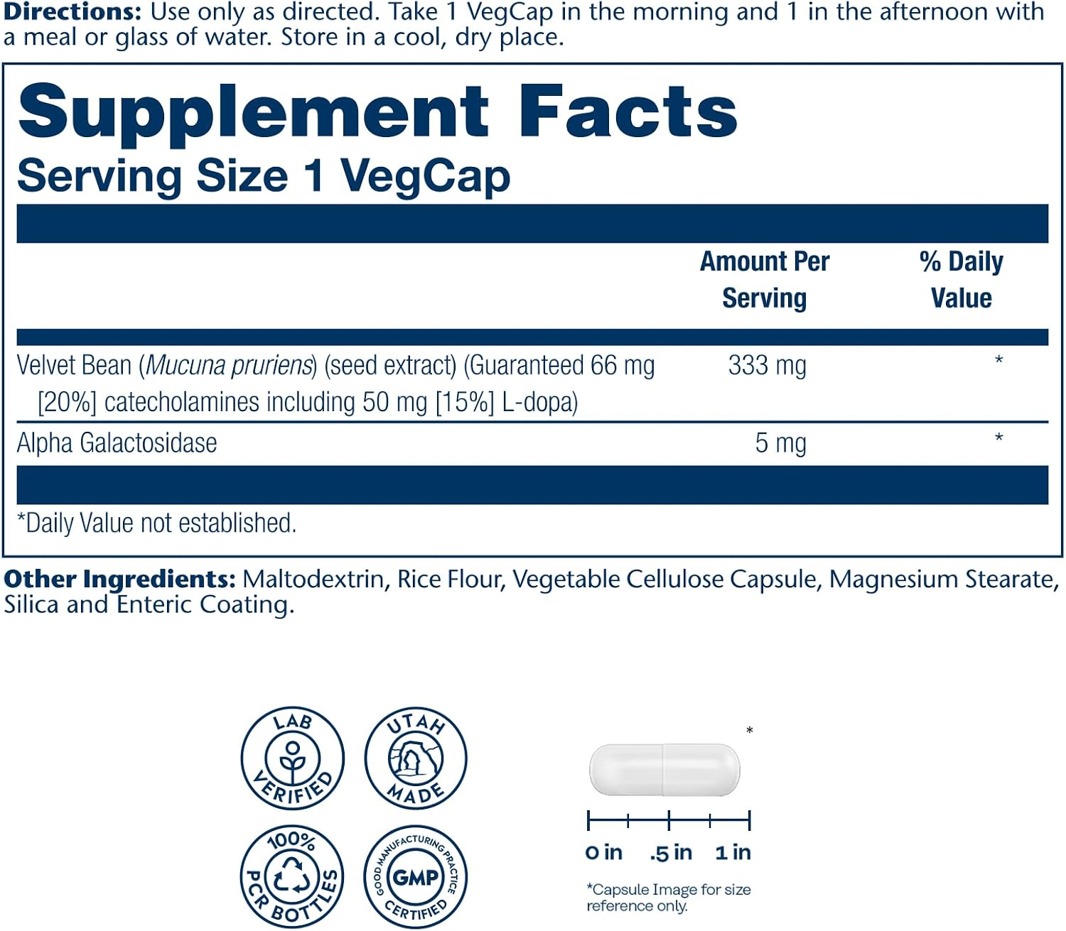 SOLARAY Dopabean 333mg - Mucuna Pruriens L-Dopa Supplement - Enteric Coated, 60 Servings - görsel 2
