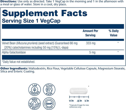 SOLARAY Dopabean 333mg - Mucuna Pruriens L-Dopa Supplement - Enteric Coated, 60 Servings
