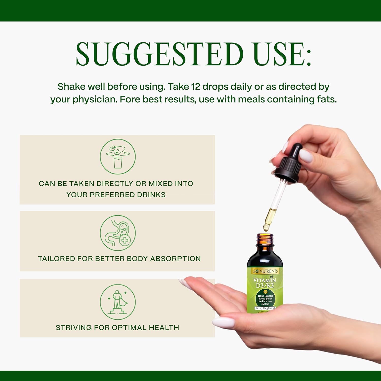 Go Nutrients Liquid Vitamin D3 + K2 Drops - görsel 6