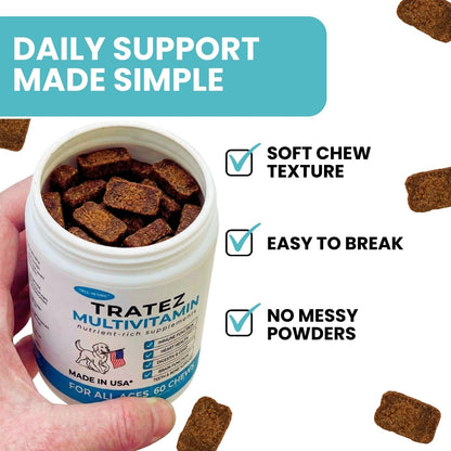 TRATEZ Multivitamin for Dogs - 25-in-1 Daily Soft Chews with Essential Vitamins & Minerals - Immune, Skin, Joint, Heart & Digestive Support - 60 Chews
