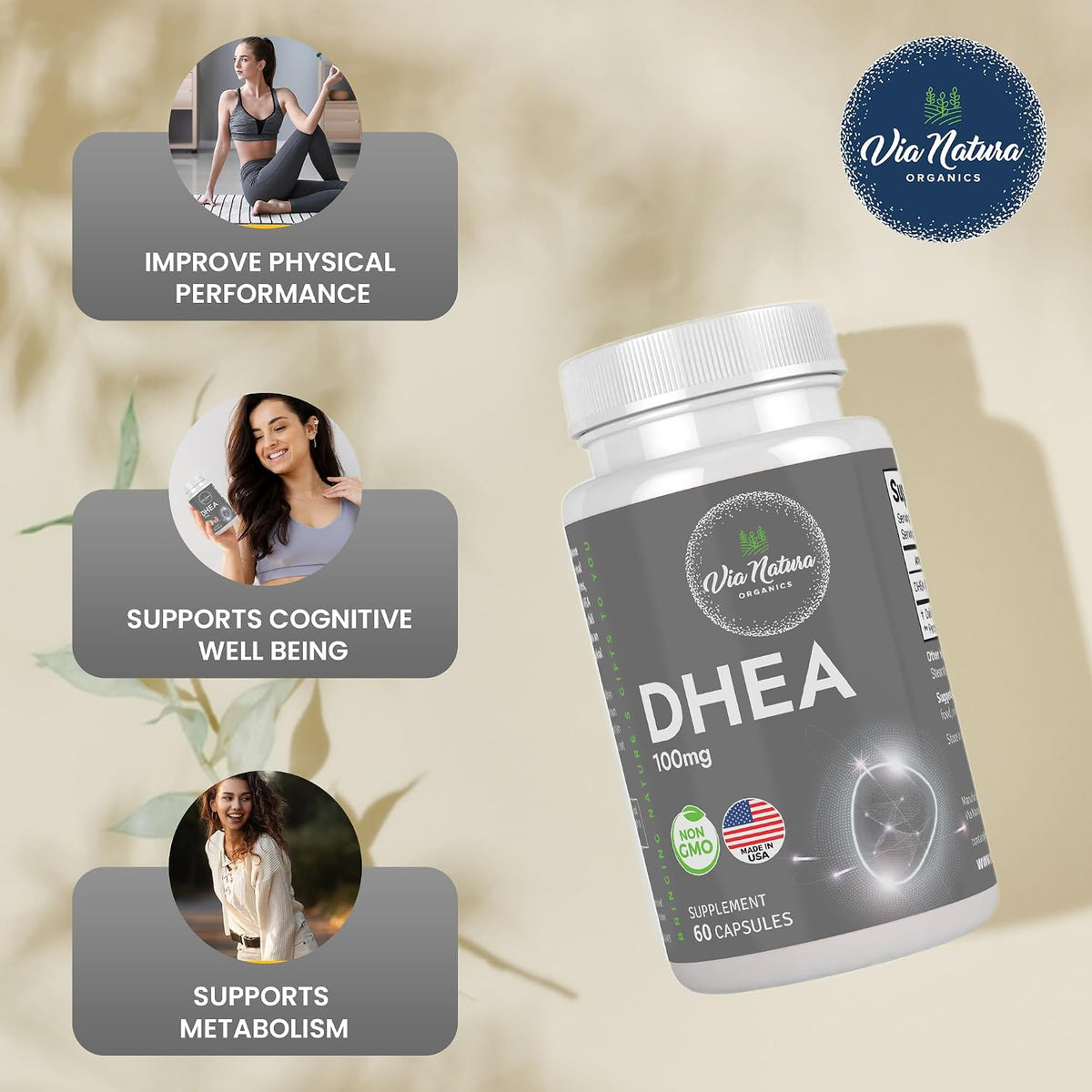 DHEA 100mg | Non-GMO | Gluten-free Supplement | 60 Capsules - görsel 2