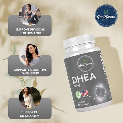 DHEA 100mg | Non-GMO | Gluten-free Supplement | 60 Capsules