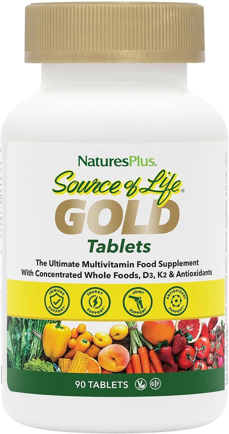 NaturesPlus Source of Life GOLD Multivitamin – 90 Tablets – With Vitamins D3, B12 & K2 – Blood, Bone & Immune Support – Vegetarian & Gluten Free - görsel 1