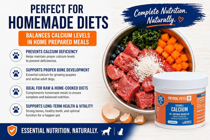 Prymal Pets Eggshell Calcium for Pets – Natural, Ultra-Pure Egg Shell Mineral Powder for Dogs and Cats – 340 g