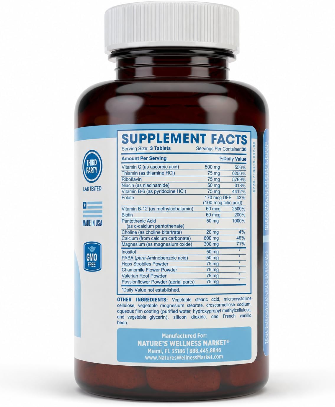 Natures Wellness Vitamin B Complex with Herbal Extracts and Vitamin C for Stress Support - görsel 3