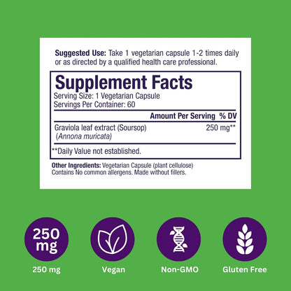 Paradise Herbs Graviola, Graviola Leaf Extract, Soursop Antioxidant Superfood, Whole Spectrum Extract, Ultra Pure, Vegan, Non-GMO, Gluten-free, 60 Count Vegetarian Capsules