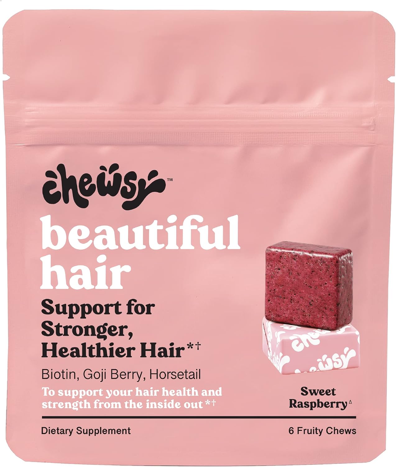 Chewsy Beautiful Hair - Hair Support Supplement with Biotin, Horsetail & Goji Berry - Raspberry Flavour, 30-day Supply - görsel 7