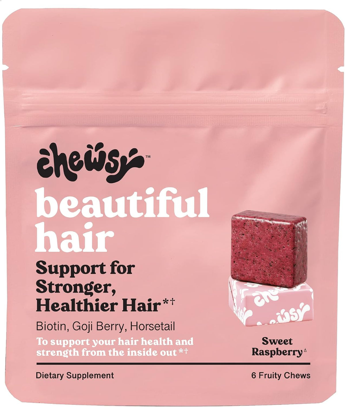 Chewsy - Beautiful Hair Chews - Supports Stronger, Healthier Hair, Biotin, Vitamins C, A, B12, D3, Goji Berry - 6-Day Supply - görsel 1