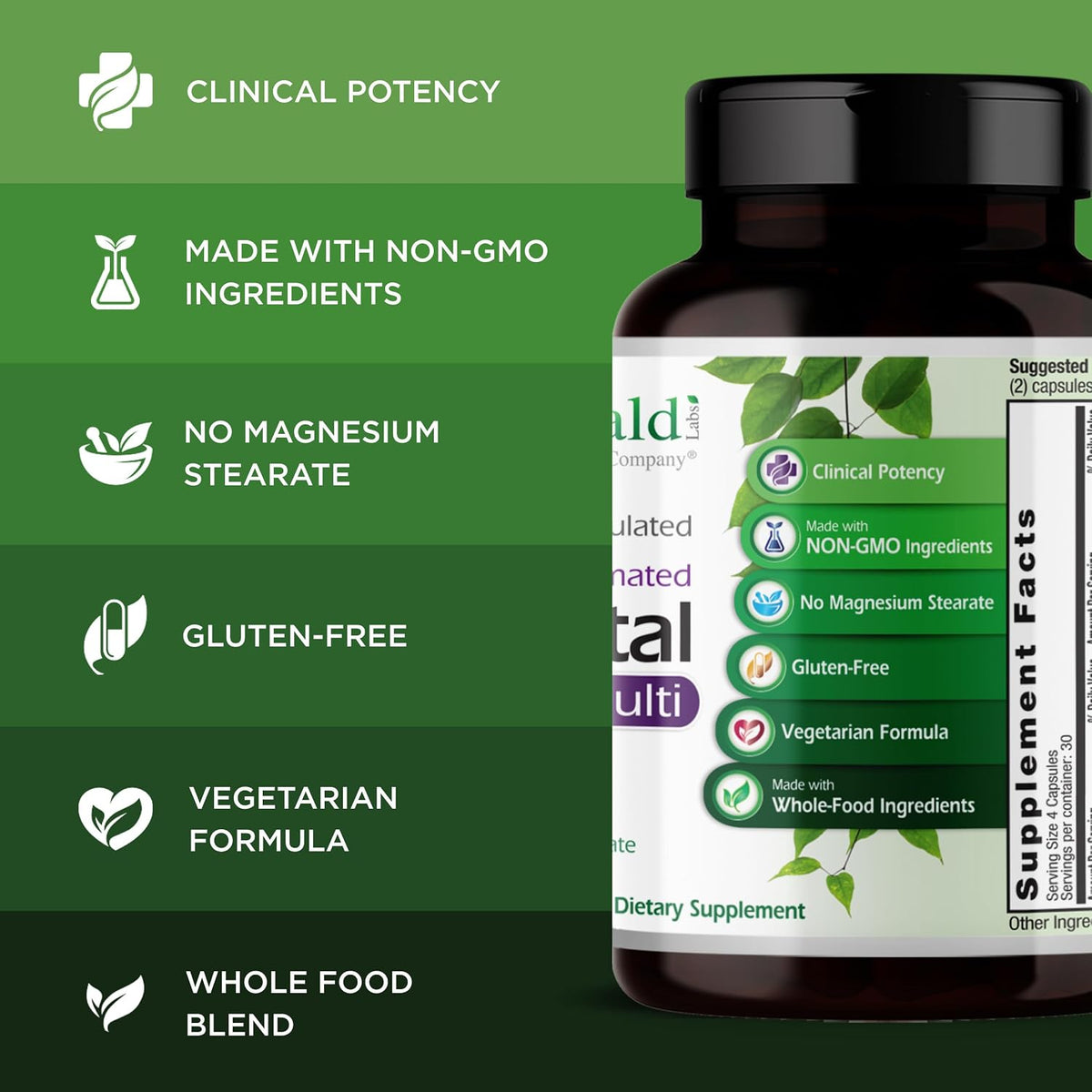 EMERALD LABS Prenatal Clinical Multi - Prenatal Multivitamin with Methylfolate, Albion Chelated Gentle Iron, Wholefood Ingredients & More - Soya & Gluten-Free - 120 Vegetable Capsules - görsel 4