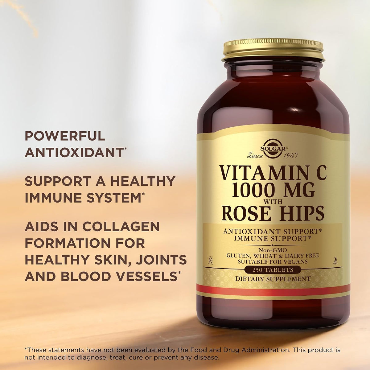 Solgar Vitamin C 1000 mg with Rose Hips, 250 Tablets (Pack of 2) - Antioxidant and Immune Support - Supports Healthy Skin and Joints - Non-GMO, Vegan and Kosher - 500 Servings - görsel 5
