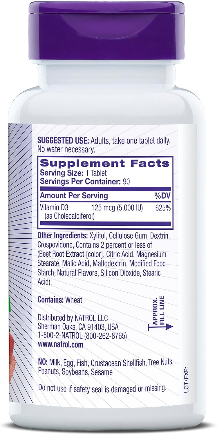 Natrol Vitamin D3 5,000 IU Fast Dissolve Tablets, Bone & Joint Health, 90 Count - görsel 8
