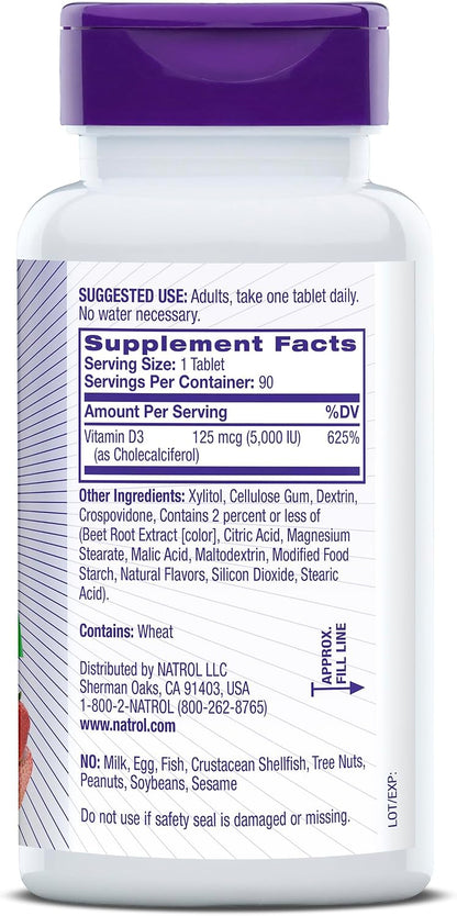 Natrol Vitamin D3 5,000 IU Fast Dissolve Tablets, Bone & Joint Health, 90 Count
