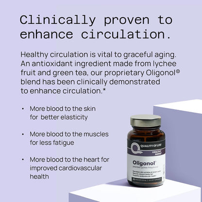 Quality of Life Oligonol Premium Anti Ageing Supplement - Promotes Cardiovascular Health, Circulation & Youth - Lychee Fruit Extract - 30 Vegicaps