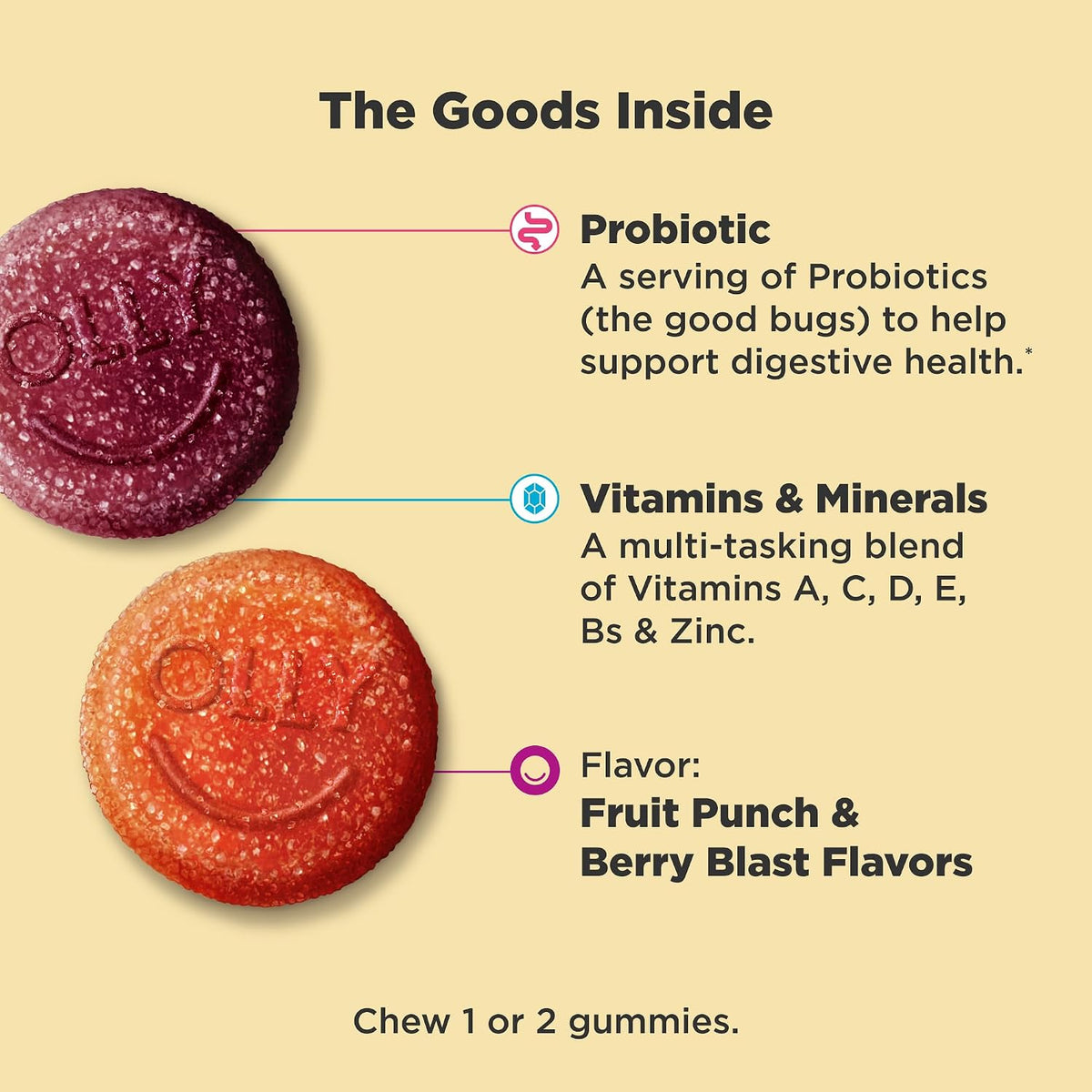 OLLY Kids Multivitamin & Probiotic Gummy, Berry Flavour, 100 Gummies (50 Day Supply) - görsel 2