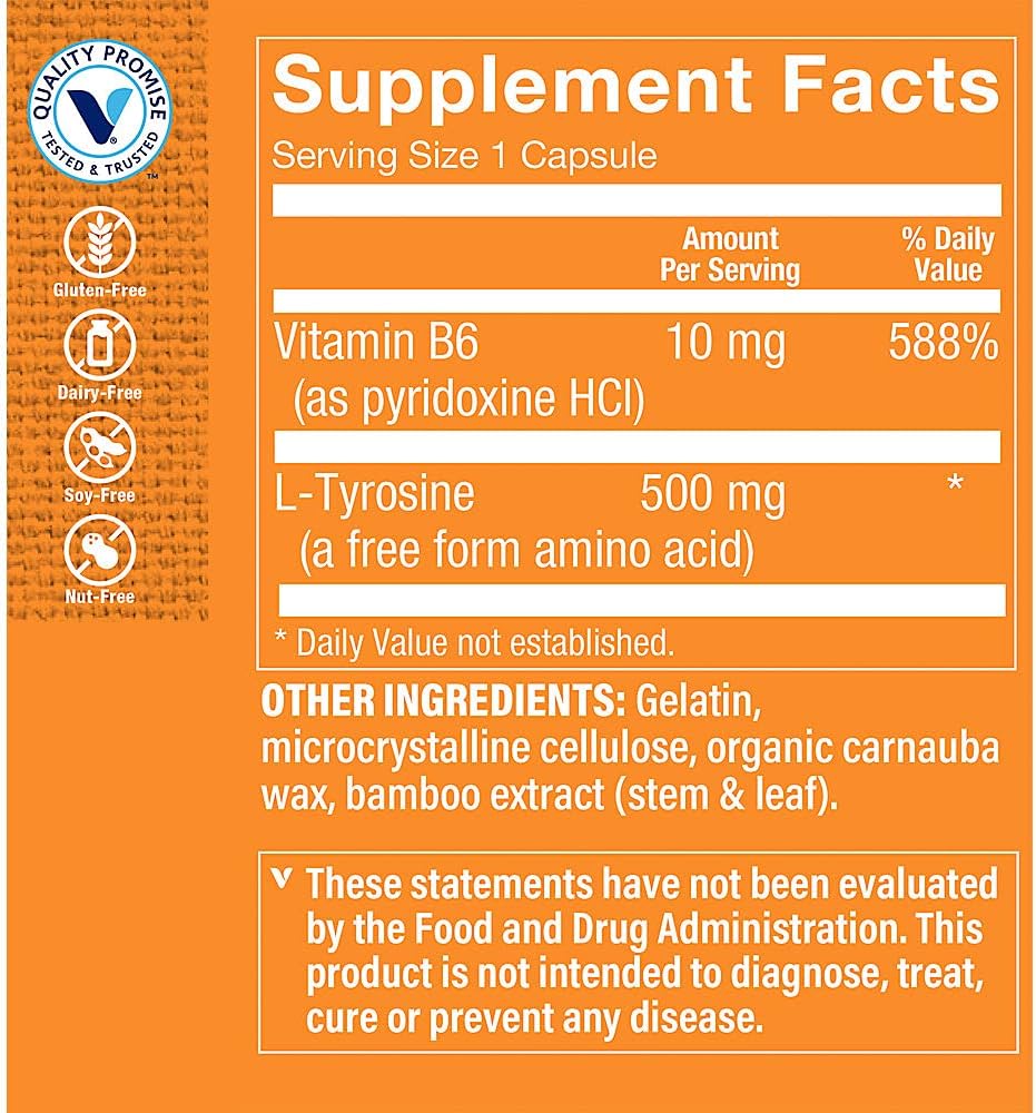 The Vitamin Shoppe L-Tyrosine 500mg – Mental Focus & Stress Support – Free-Form Amino Acid – 300 Capsules - görsel 2