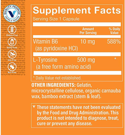 The Vitamin Shoppe L-Tyrosine 500mg – Mental Focus & Stress Support – Free-Form Amino Acid – 300 Capsules