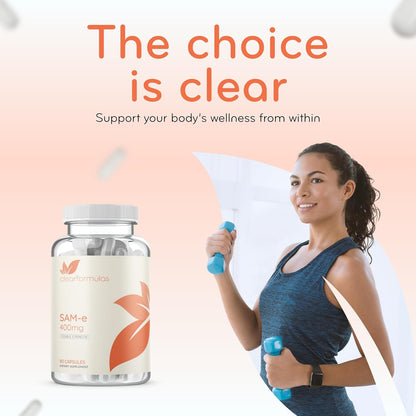 Clear Formulae Bioactive SAM-e 400mg - High-Strength SAM-e Food Supplement with Biologically Active S,S Form - Vegan, Non-GM, Preservative-Free - 90 Capsules