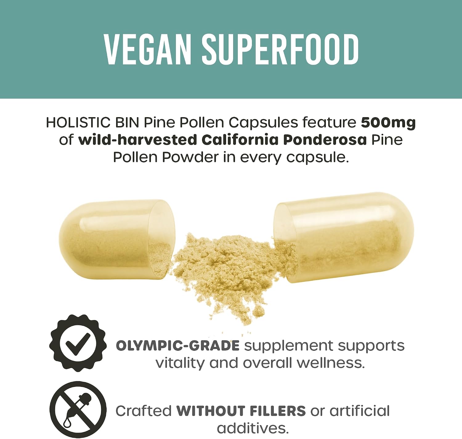 Pine Pollen Capsules 500mg (Pinus Ponderosa) – Wild Harvested California Ponderosa Pine Pollen – Olympic Grade – 30-Day Supply - görsel 2