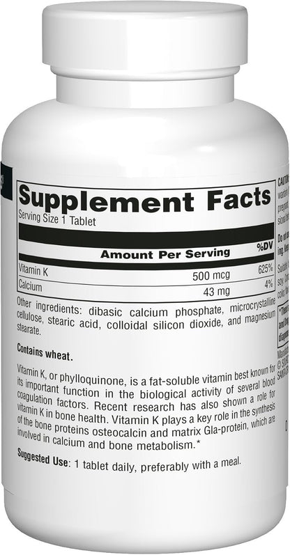 Source Naturals Vitamin K, Supports Normal Bone Health, 100 Tablets