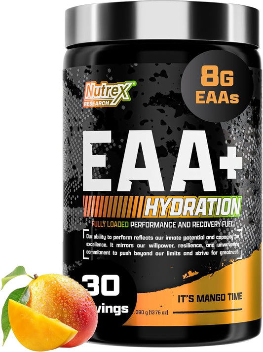 Nutrex Research EAA Hydration | EAAs + BCAA Powder | Muscle Recovery & Hydration | 8g EAAs + Electrolytes | 30 Servings | Mango Flavour
