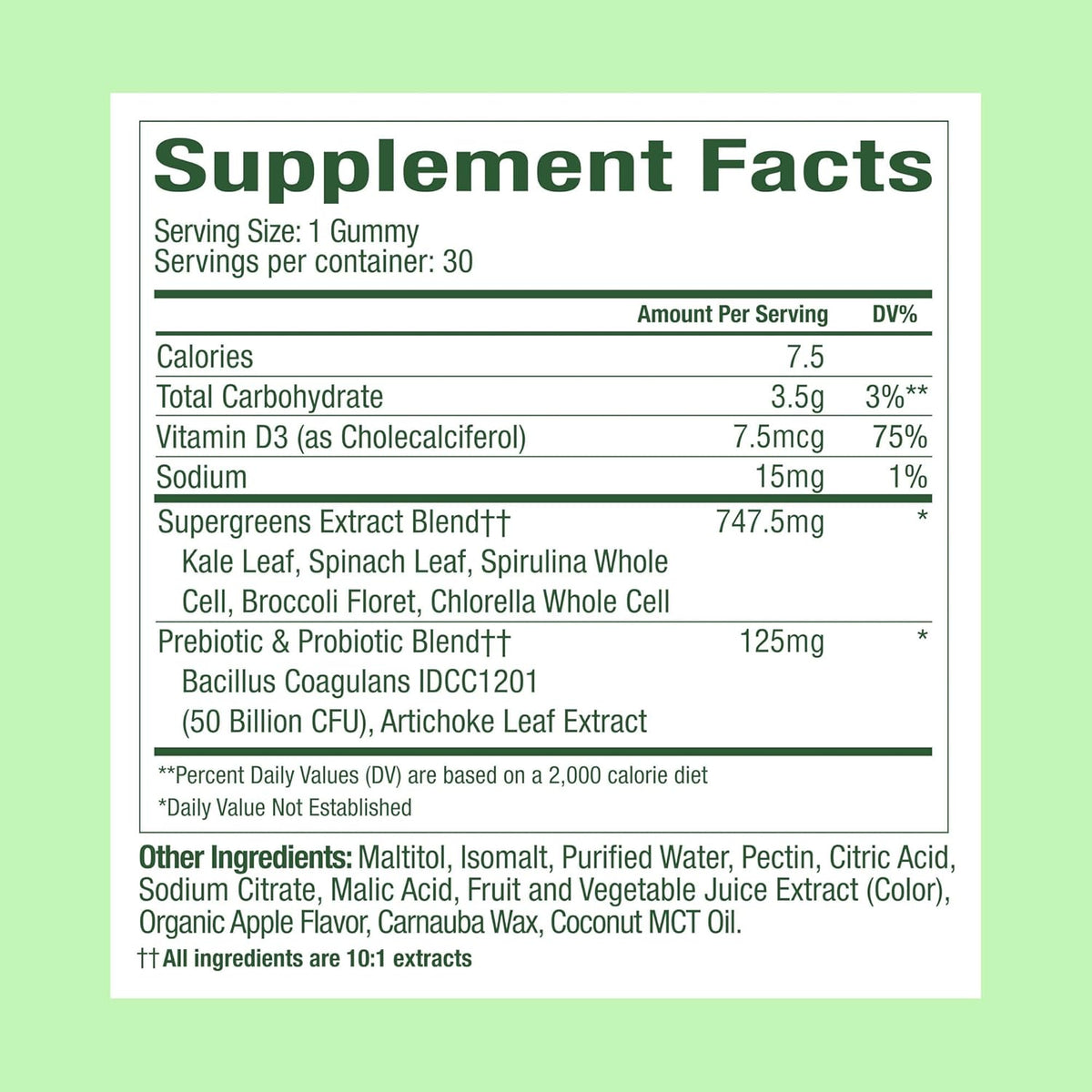 WonderGreens Kids Super Veggie Gummies - Sugar-Free Greens Gummies with Probiotics - Green Apple Flavour - 30 Count - görsel 10