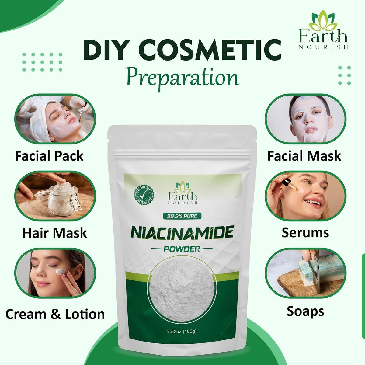 Earth Nourish Niacinamide Powder, 100g - Cosmetic Grade for DIY Skin care Formulations - görsel 4
