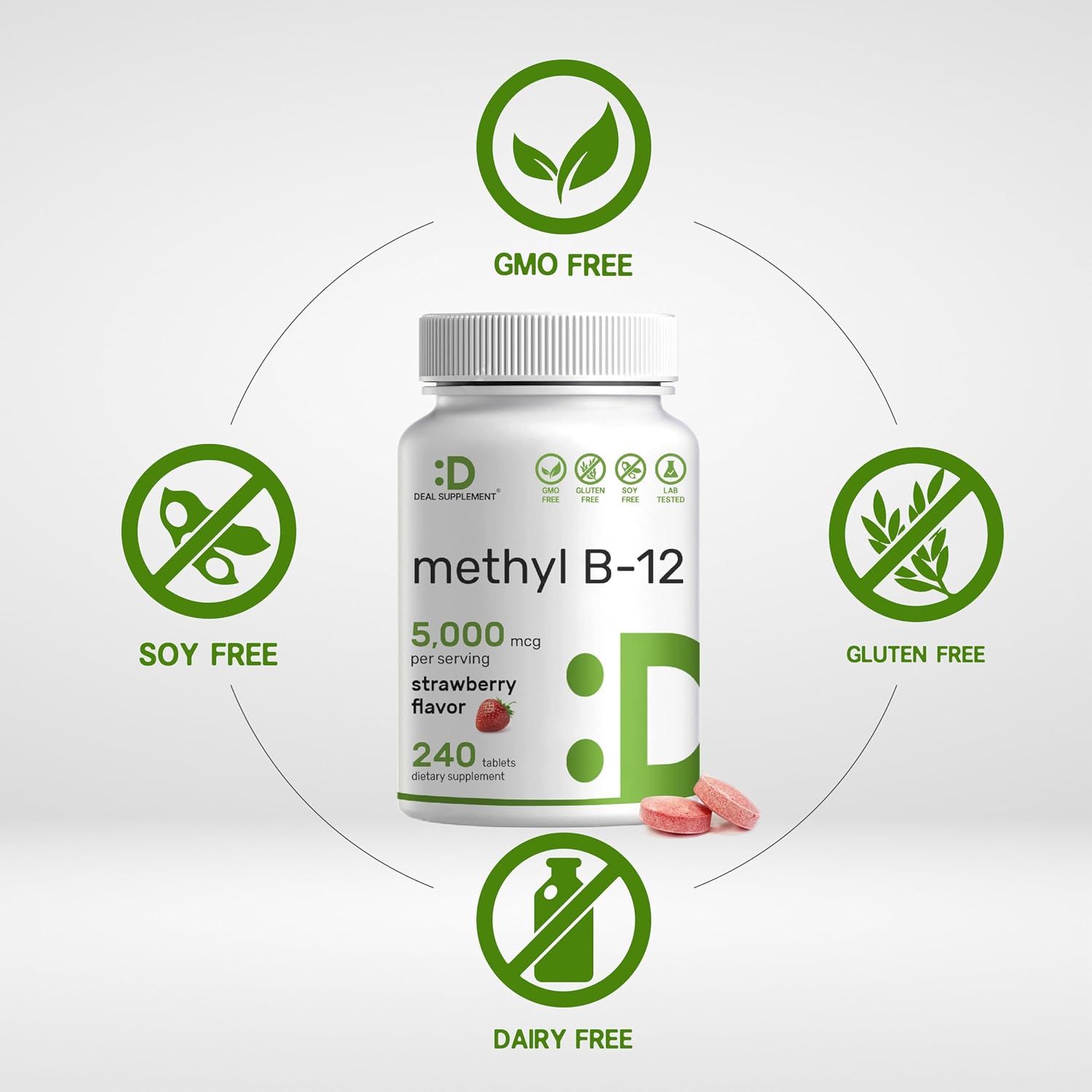 DEAL SUPPLEMENT Methyl B-12 5000 mcg Chewable Tablets - Active Methylcobalamin, Strawberry Flavoured, 240 Count - görsel 3