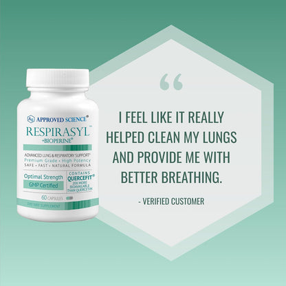Approved Science® Respirasyl – Lung and Respiratory Support with Quercefit®, Vitamins A, C, D, BioPerine® – 6 Month Supply