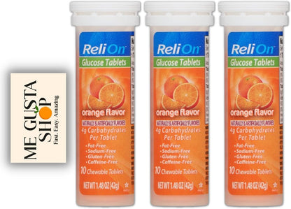 Glucose Tablets Relion Orange Flavour - 10 Count per Pack (Pack of 3)