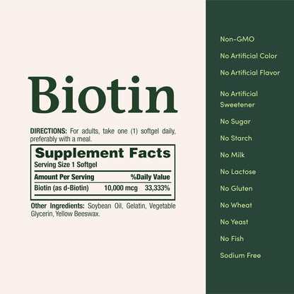 Nature's Bounty Biotin 10,000 mcg Rapid Release Softgels, 180 Count