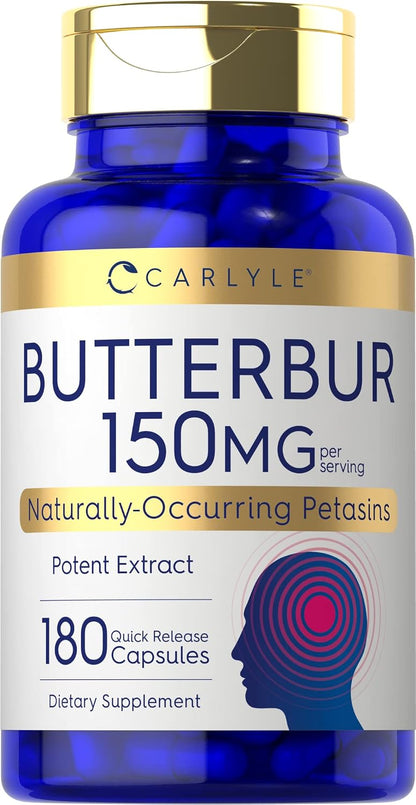 Carlyle Butterbur Supplement 150 mg – PA-Free Leaf Extract – 180 Capsules