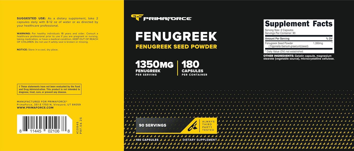 Primaforce Fenugreek Seed Capsules (180 Capsules, 1350mg Per Serving) - görsel 5