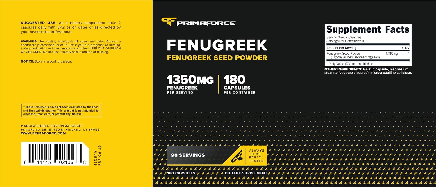 Primaforce Fenugreek Seed Capsules (180 Capsules, 1350mg Per Serving) - görsel 5