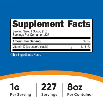 Nutricost Ascorbic Acid Powder (Vitamin C) 0.5 lb (227 g)