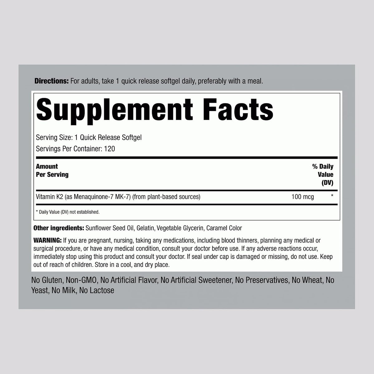Piping Rock Ultra K2 with MK-7 100 mcg 120 Softgels - görsel 2