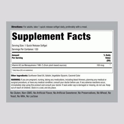 Piping Rock Ultra K2 with MK-7 100 mcg 120 Softgels