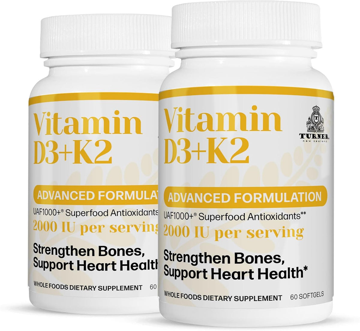 TURNER Vitamin D3 & K2 Softgels - 2000 IU D3 + 80 mcg MK-7, 120 Softgels - görsel 1