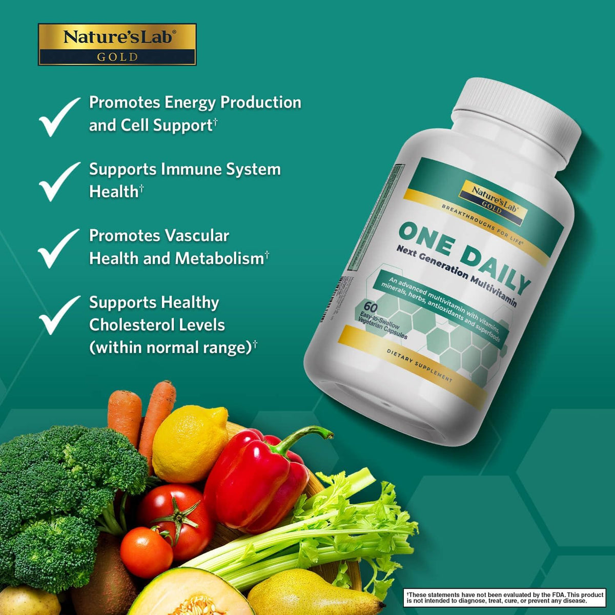 Nature's Lab Gold One Daily Multivitamin – 19 Essential Vitamins & Minerals, 60 Capsules - görsel 2