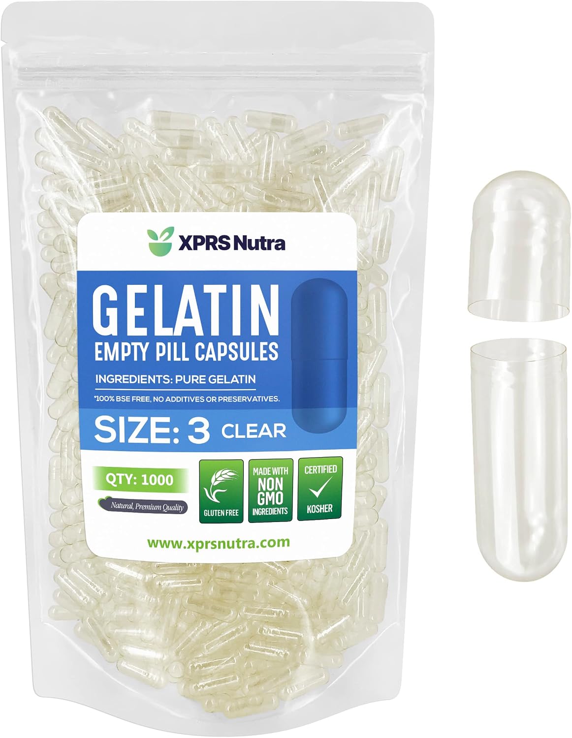 XPRS Nutra Size 3 Empty Gelatine Capsules (1000 Count) - görsel 1