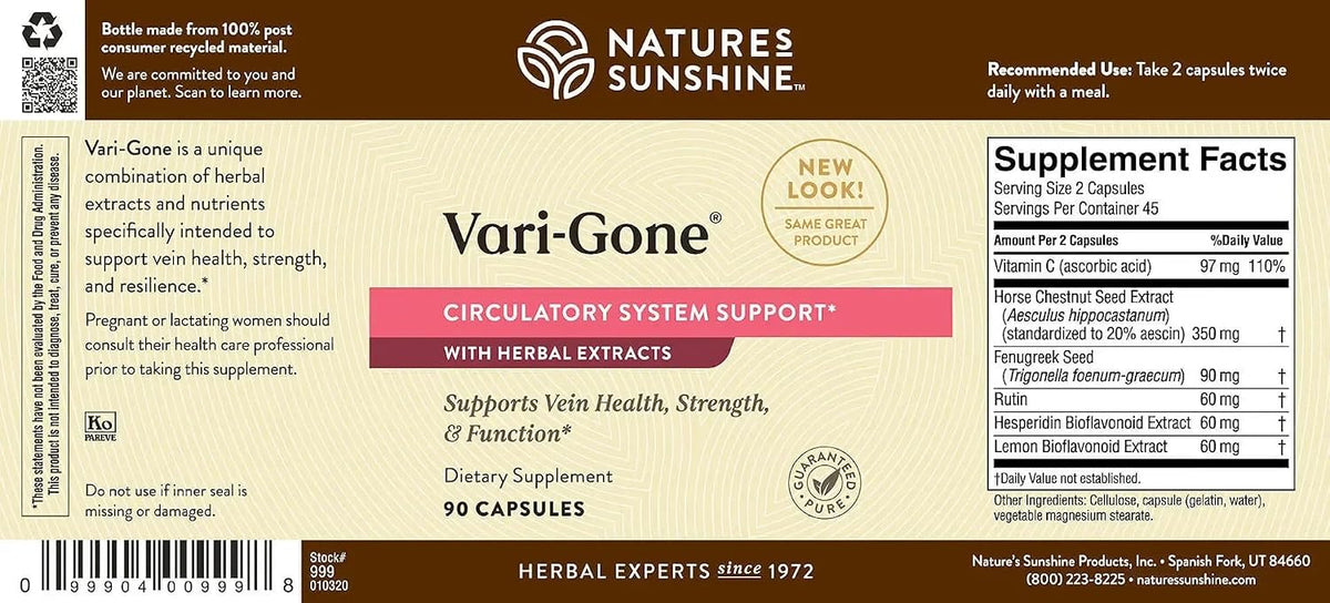 Nature's Sunshine Vari-Gone – Vein Health Food Supplement, 90 Capsules - görsel 5